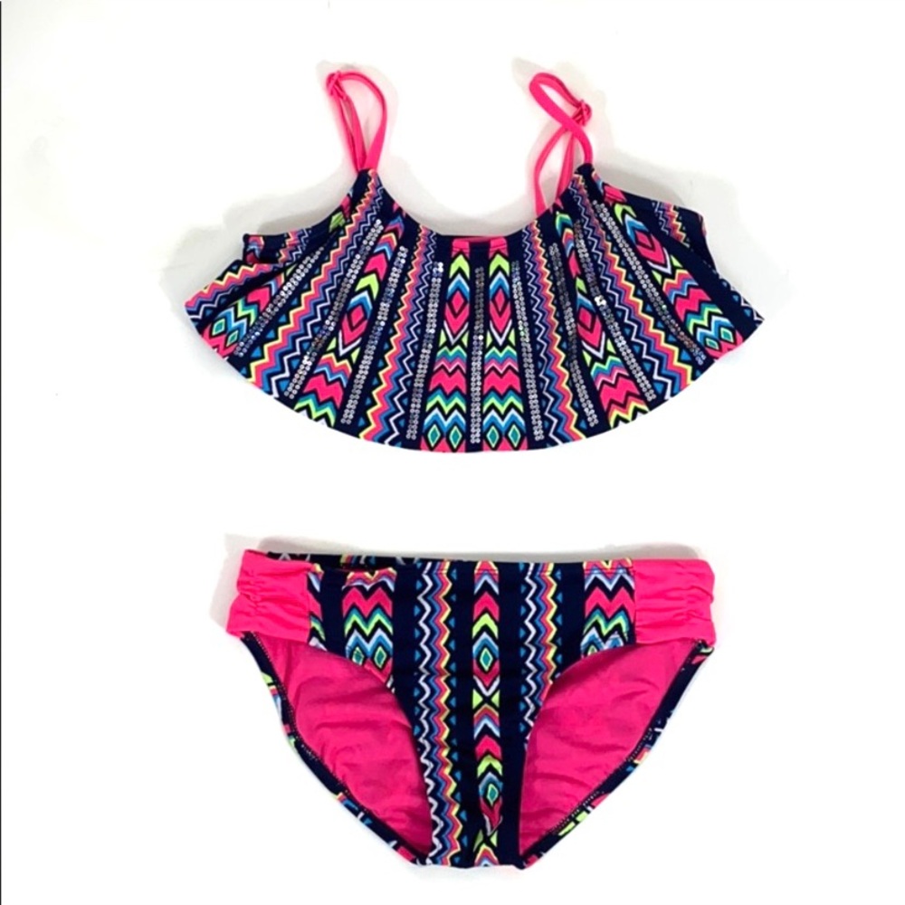 Justice Girls Colorful Swimsuit Bikini Set Sz 12